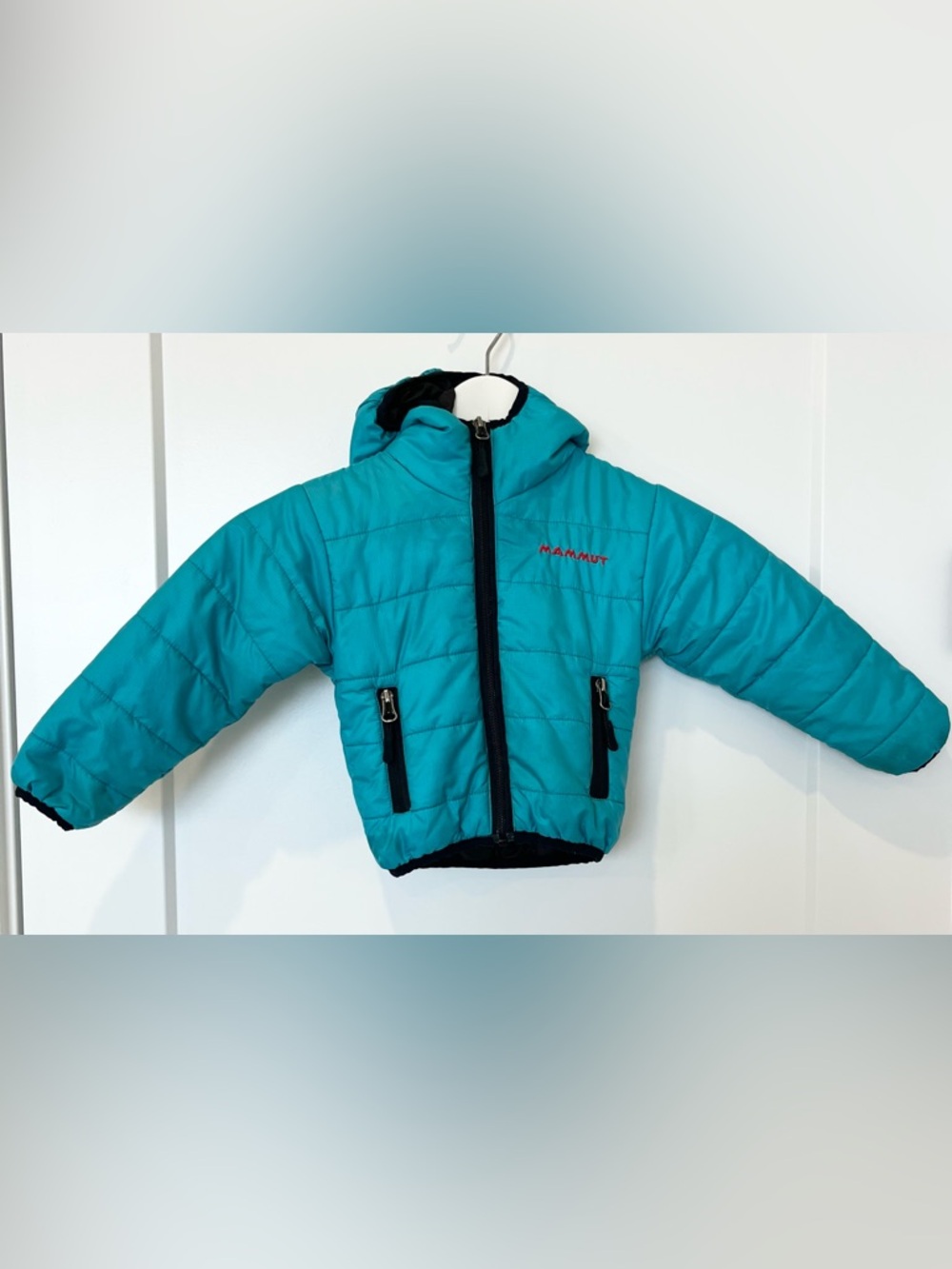 Mammut Kids Hooded Quilted Puffer Jacket Teal Unisex Size S (4)
